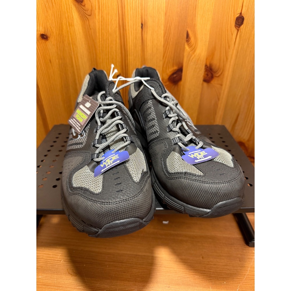 Skechers Men's 10.5 Wide Black Gray Memory Foam Dual-Lite Athletic Shoes New